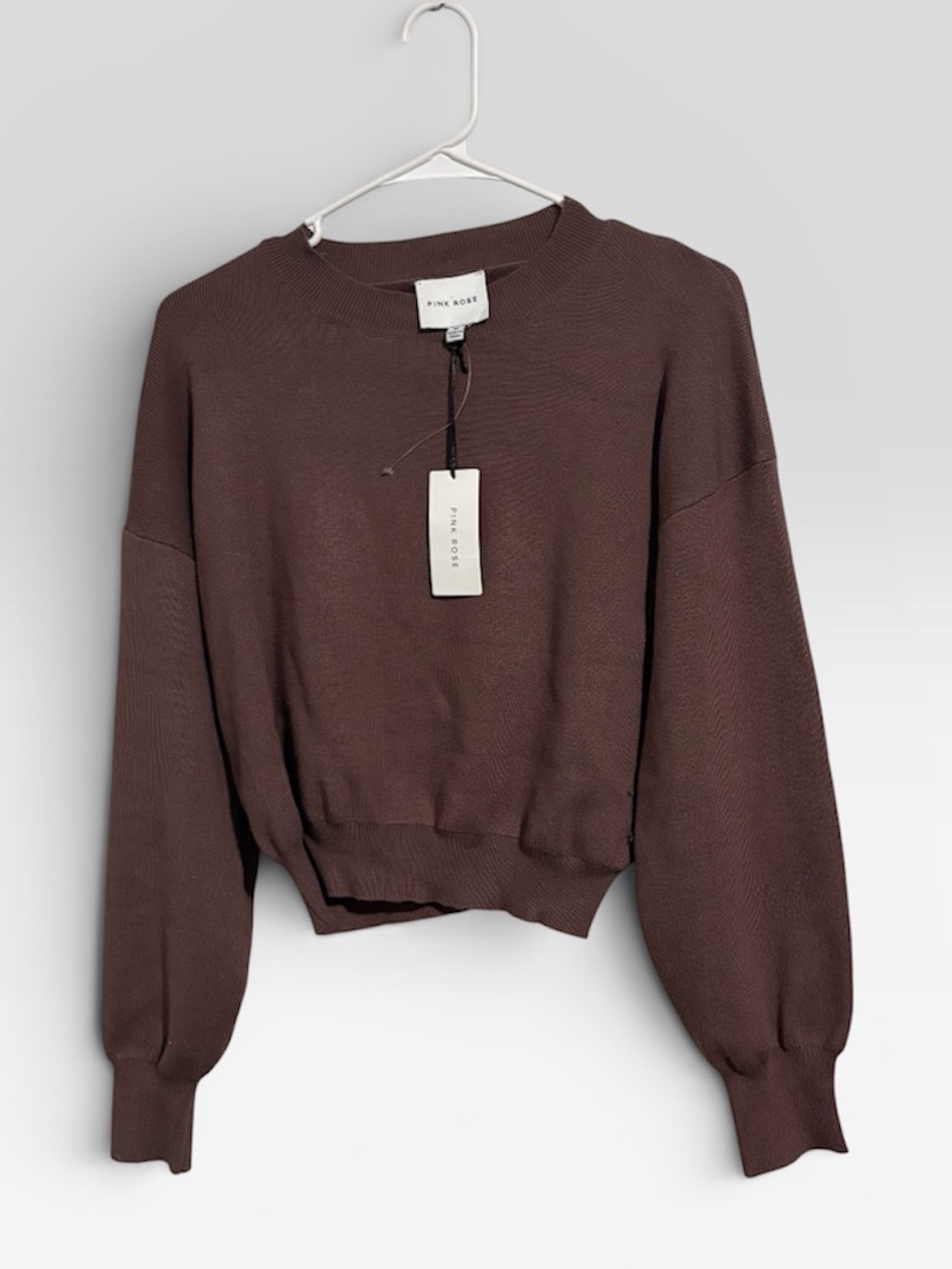 Pink Rose Brown Crewneck Pullover Sweater